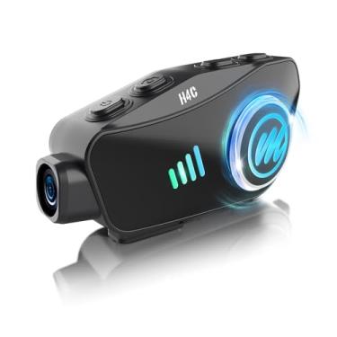 Imagem de Fone de ouvido para capacete de motocicleta com câmera, Moman H4C com 【Câmera 1080p】 Ângulo amplo de 120° disparo de 360° Alto-falante de fone de ouvido de motocicleta de uso único com cartão TF de