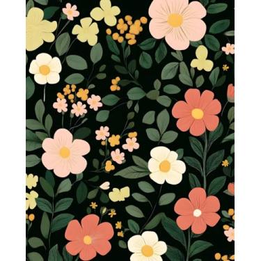 Imagem de XRUIBZI Papel de parede floral escuro com folhas boho papel de contato flor colorida e verde botânico mural vinil para quarto impermeável autoadesivo removível para locatário papel de parede 44,5 cm x