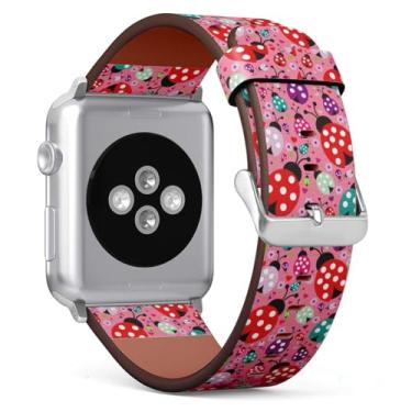 Imagem de Pulseira de substituição compatível com Apple Watch séries 7, 6, 5, 4, 3, 2, 1 SE, de couro com estampa de 42 mm, 44 mm e 45 mm (bolinhas e fundo de ilustração de coração)