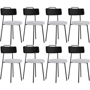 Imagem de Kit 08 Cadeiras Decorativa Estofada Sala Jantar Barcelona L02 Couríssimo Preto Linho Cinza - Lyam
