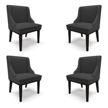Imagem de Kit 4 Cadeiras Decorativas Sala De Jantar Base Fixa De Madeira Firenze Pu Preto Fosco