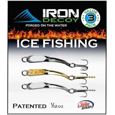 Imagem de IRON DECOY Iscas de pesca com colher de aço, fundição, trolling, jigging, gelo, lago, rio, riacho, água doce, truta, robalo, walleye, salmão, tipo de peixe, lúcio, pacote de gelo nº 1, pacote com 3