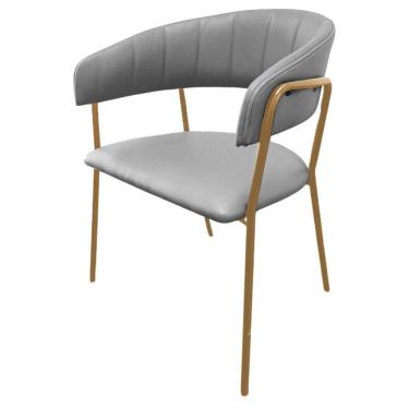 Imagem de Cadeira com Braços Maraú PSG Móveis Couro autêntico Bege com Base em Aço Dourado