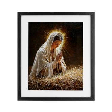 Imagem de Stupell Industries Impressão emoldurada de Santa Maria Oração cinza sob vidro, design por Petal Prints Design, 53 x 43 cm