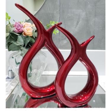 Imagem de Decoração Sala, Kit 2 Dupla de Vasos Enfeite Decorativos Rack Sala Aparador de CerâMica Enfeites Sala Decoracao Mesa(VERMELHO DUPLA EST)