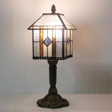 Imagem de Luminária de mesa vintage americana com LED, personalizada e criativa, para sala de estar, escritório, quarto infantil, casa de campo ou hotel, com vidro colorido (Estilo 54)