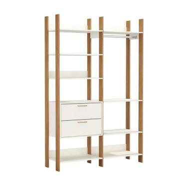 Imagem de Guarda-Roupa Closet Verena 2 Gavetas com Cabideiro Off White e Freijó 146 cm