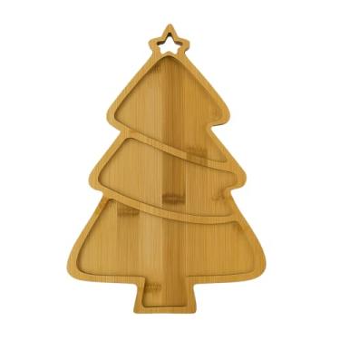 Imagem de Petisqueira de Bambu Árvore de Natal 3 Divisórias Bandeja Multiuso para Decorar Organizar Servir Petiscos Queijos Frios Minimalista 100% Bambu Ecológico - Linha Natal Morderno&Feliz