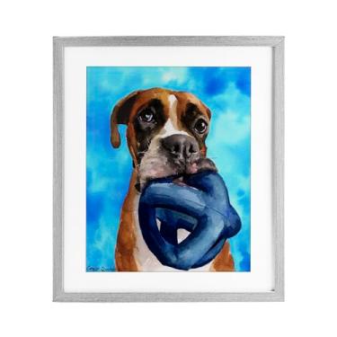 Imagem de Stupell Industries Boxer and His Toy Impressão emoldurada azul branca sob vidro, design de George Dyachenko, 40,6 x 33,5 cm