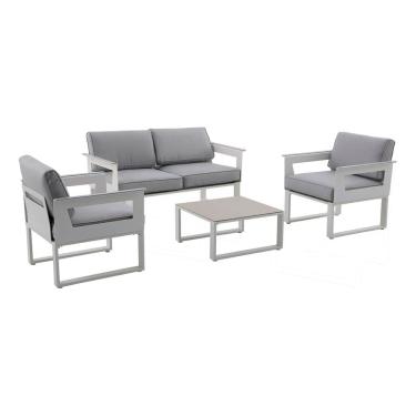 Imagem de Conjunto Jardim Aluminio Branco 4 Pecas Sofa Poltrona Mesa
