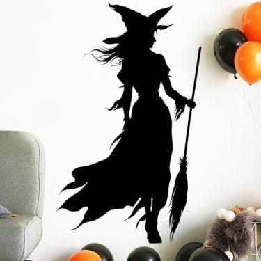Imagem de Halloween Wall Decals,Peel and Stick Halloween Theme Decor Stickers,Removable Vinyl Spooky Scary Face Wall Sticker for Holiday Party Decor. (Wicked Witch Silhouette Wall Decal)