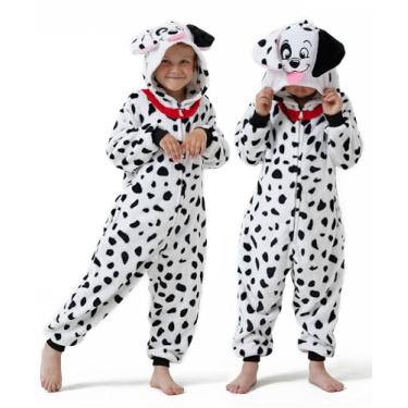 Imagem de DILUFUN Fantasia infantil para meninos e meninas, dálmata, pijama de uma peça, macacão de animal engraçado de Halloween, fantasia cosplay para dormir, dálmata 5-6 anos