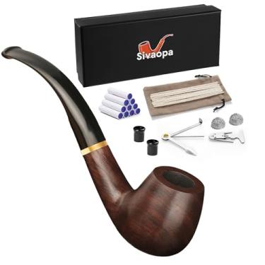 Imagem de Sivaopa Conjunto De Cachimbo De Madeira Feito À Mão - Kit Para Iniciantes Com Acabamento Em Ébano - Presente Para Entusiastas Do Fumo - Inclui Acessórios