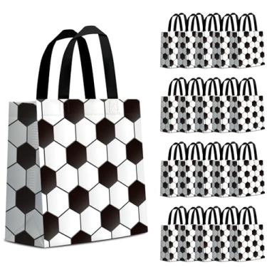 Imagem de KERINGO 24 peças de sacos de presente de futebol com alça de bola de futebol suprimentos de festa reutilizáveis sacos de presentes de aniversário não tecido bolsa de presentes para meninos e meninas