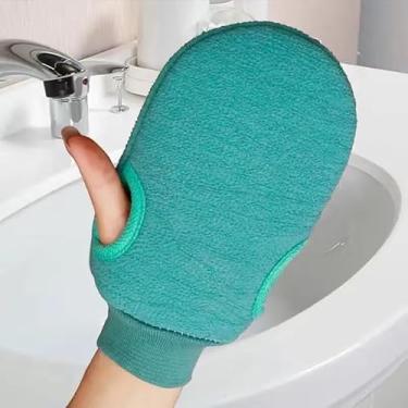 Imagem de 1 peça de luvas esfoliantes – luva de limpeza para banho para esfregar pele morta | Luvas de massagem corporal de espuma de spa, atuam como escova corporal e toalha (verde)