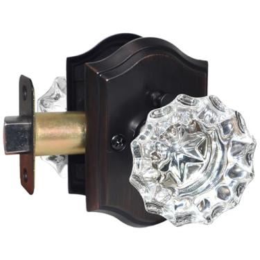 Imagem de Yhomaxtus Maçanetas interiores de cristal, maçanetas de vidro antigo bronze polido a óleo com trava para banheiro quarto, 1 maçaneta de vidro