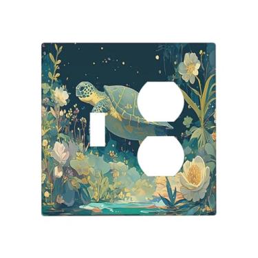 Imagem de Wallplates Fantasia Sea World Tartaruga Marinha Planta Floral 1 Interruptor Duplex Placa Elétrica GFCI Frontal Capas Decorativas para Interruptor de Luz para Quarto Infantil Decoração de Quarto de