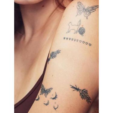 Imagem de 6 peças, suco de ervas, semipermanente, não reflexivo, simples, compacto, símbolo, borboleta, gato, estampa pequena, presente de festa, pulso, dedo, clavícula, corpo, impermeável, adesivo de tatuagem