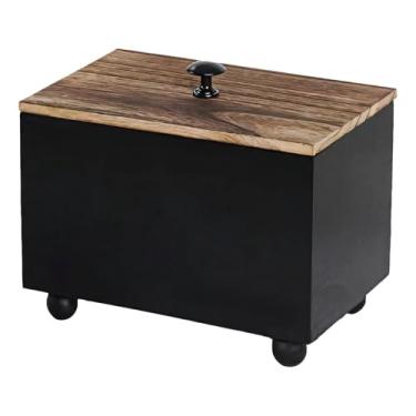 Imagem de Caixa organizadora de madeira preta para tampões, armazenamento compacto de banheiro com tampa, 20 x 13 x 15 cm, ideal para armazenamento pequeno
