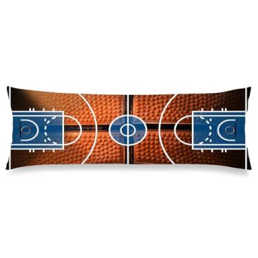Imagem de Capa de almofada de basquete 50 x 152 cm, quadra de basquete, estampa de playground, fronha longa, tema esportivo, fronha com fecho de envelope, capas de almofadas de lombar decorativas para sofá