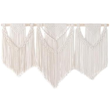 Imagem de Tapeçaria de parede Boho tecida em corda, decoração de macramê feito à mão com borlas para quarto, sala de estar e berçário