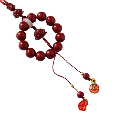 Imagem de Enfeite de carro Cinnabar, pingente de lótus Feng Shui e besta da riqueza, amuleto de espelho retrovisor para boa sorte e proteção