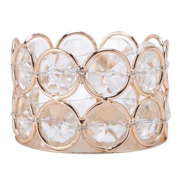 Imagem de Grânulos de cristal arte em ferro castiçal oco escultura design elegante copo decorativo para tealight e velas eletrônicas festa mesa de jantar peça central decoração de casa (Ouro)