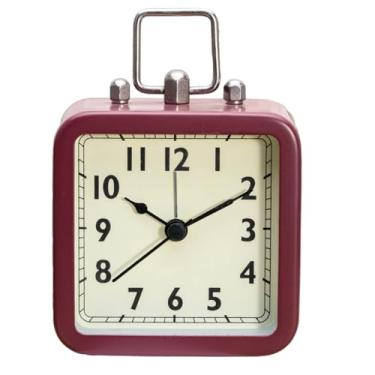 Imagem de Despertador quadrado vermelho minimalista com movimento silencioso de quartzo, relógio de mesa pequeno para quarto e escritório