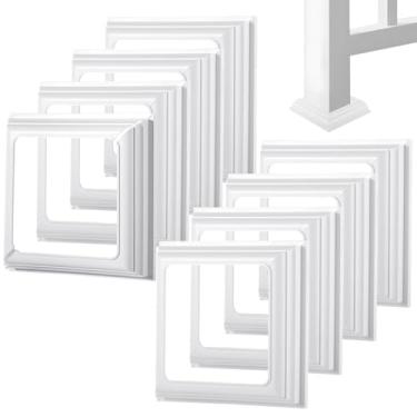 Imagem de Pacote com 8 saias de vinil, capas de poste de plástico branco de 10 x 10 cm, design para colunas de varanda, deck e escadas, mangas impermeáveis para postes externos
