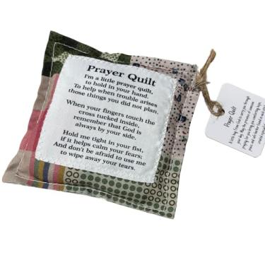 Imagem de UMOKO 1 mini colcha de oração de bolso com cruz de madeira interna, quadrado confortável feito à mão, design vintage, 10 x 10 cm