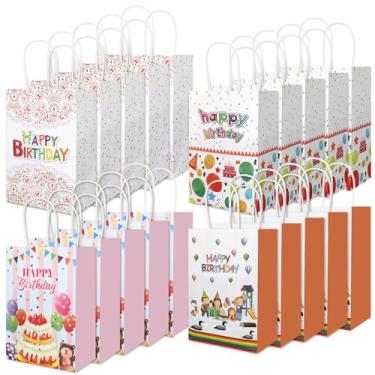 Imagem de Ethanberg 20 peças de sacolas de presente de aniversário com alças, sacolas de lembrancinhas de papel de feliz aniversário, sacolas de doces de aniversário para meninos e meninas, suprimentos de