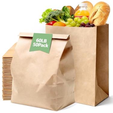 Imagem de EKACO Pacote com 50 sacos de papel marrom grandes, 30 x 17 x 43 cm, sacos de papel Kraft resistentes de 27 kg para compras, compras, varejo, restaurante e reciclagem