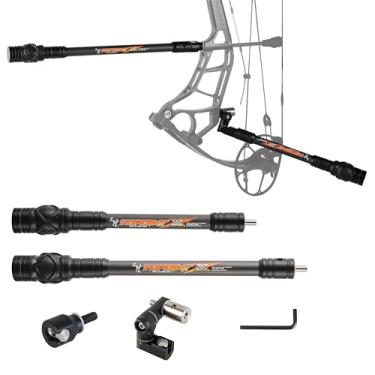 Imagem de ZSHJGJR Barra estabilizadora de arco para tiro com arco, 20 cm, 25 cm, 30 cm, 38 cm para arco composto, núcleo flexível de corpo de fibra de carbono 3K, sistema de amortecimento e kit de pesos para