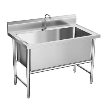 Imagem de TRGCJGH Pia utilitária de pé livre, banheira de lavanderia de aço inoxidável, banheiras de estação de lavagem para sala de lavagem, porão, garagem ou loja (60 x 60 x 80 cm/23,6 x 23,6 x 31,10 cm, 30
