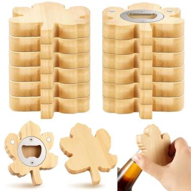 Imagem de Vesici Abridor de garrafa magnético de 6,3 cm DIY abridores de cerveja em forma de folha de bordo de bambu ímã de geladeira de madeira adesivo presente para amantes de cerveja, casamento, convidado