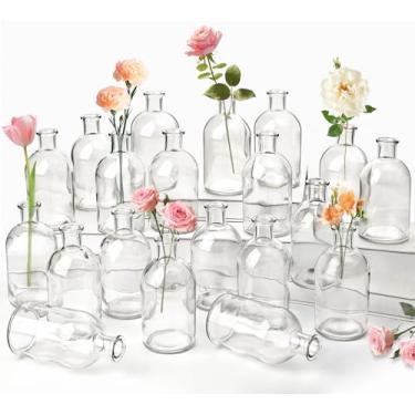 Imagem de Pacote com 20 vasos de vidro transparente para centros de mesa – pequenos vasos de flores a granel, vasos decorativos vintage para decoração de mesa, detalhes em casa, recepção de casamento, festas e