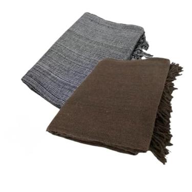 Imagem de Conjunto de mantas extragrandes para sofá (2 peças), dimensões 300 x 180 cm, material de algodão puro, com finalidades decorativas e protetoras. (Preto Mesclado + Marrom E)