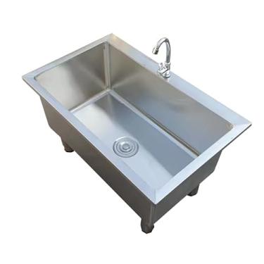 Imagem de TRGCJGH Pia de esfregão de aço inoxidável para montagem no chão, pia de cozinha comercial, pia utilitária para porões, garagens (80 x 40 x 50 cm /31,4 x 15,7 x 19,6 pol.)