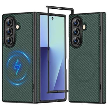 Imagem de MIDIIUGCT Capa magnética para Samsung Galaxy Z Fold7 - Proteção de dobradiça, compatível com carregamento sem fio - Capa fina de policarbonato com textura tecida, [verde] MUS-ZTCX-01-03