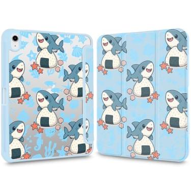 Imagem de VibrantFruitique Capa de animal engraçada para iPad Air 11 polegadas M3 (2025)/M2(2024), iPad Air 5ª/4ª geração 11 polegadas azul desenho tubarões capa híbrida transparente rígida com suporte de lápis