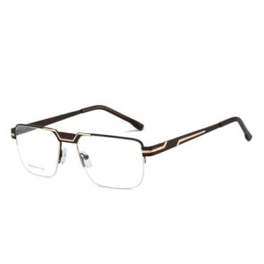 Imagem de Armação de óculos masculina e feminina, armação preta, vintage, redonda, transparente, armação quadrada (marrom e dourado)