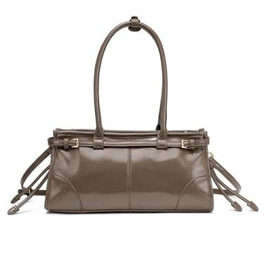 Imagem de NEWBELLA Bolsa clutch feminina de couro PU - bolsa de ombro conversível com alça superior para trabalho à noite, Cinza, Small