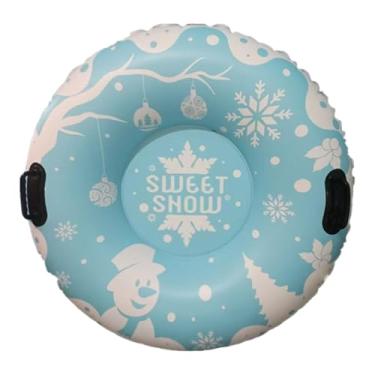 Imagem de Baoblaze Boia inflável para trenó na neve com alças, estampa de boneco de neve, Azul