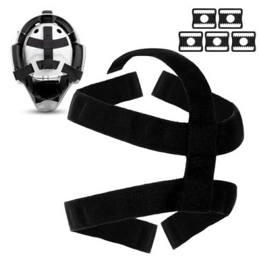 Imagem de Motionchic 1 conjunto de alças de máscara de goleiro de 5 pontas, arnês de máscara de hóquei, kit de reparo de capacete de goleiro, preto, aberto nas costas, alça de reposição com fivela para