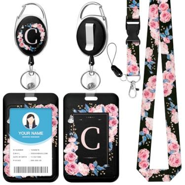 Imagem de Soleebee Cordão A-Z para crachás de identificação, lindo suporte de crachá de identificação preto e cordão destacável, chaveiro retrátil, carretel de crachá resistente com clipe mosquetão para