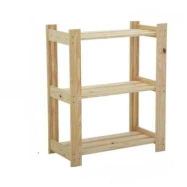 Imagem de Prateleira De Madeira de Pinho MaciçO 4 Camadas – Multiuso Para Cozinha, Sapatos E Armazenamento (Prateleira 3 Andares)