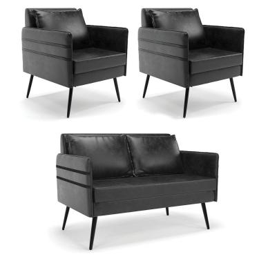 Imagem de Kit 01 Namoradeira E 02 Poltronas Corano Preto
