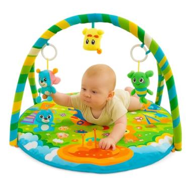 Imagem de Tapete De Atividades Para Bebê Com Brinquedos Suspensos E Arco Com Brinquedos Interativos Colorido Estimulação Sensorial Tapete Estampado e Cores Vibrantes