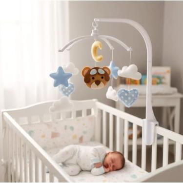 Imagem de Móbile De Berço Para Bebê Musical Giratório Urso Aviador Menino Azul