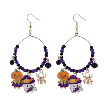 Imagem de BOOZIQ Brincos femininos de Halloween com contas de arroz, fantasma, abóbora, argola, morcego, caveira, pingente, brinco de bruxa, joia de bruxa, bijuteria de formatura, acessórios de emoção, Argila